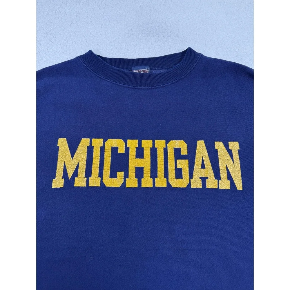 Vintage Michigan Wolverines Sweatshirt Mens Large Blue NCAA Football Crewneck